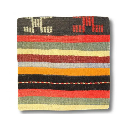 Canvello Vintage Hand Knotted Turkish Kilim Pillow - 20’’x 20’’ - Rust - Brown - Beige - light blue - Canvello