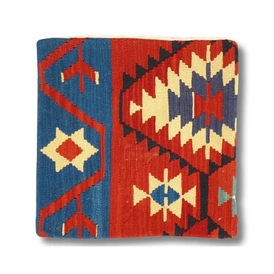 Canvello Vintage Hand Knotted Turkish Kilim Pillow - 20’’x 20’’ - Rust - Brown - Beige - blue - Canvello