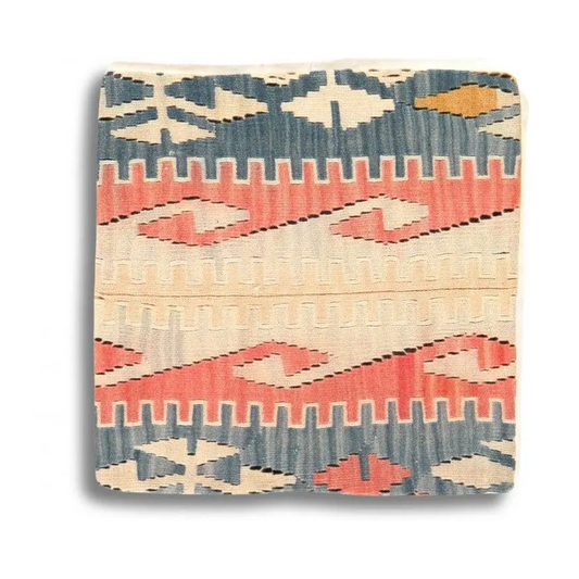 Turkish Kilim Pillow - Vintage Hand Knotted - 20’’x 20’’ - Rust - Beige - Gray - Canvello