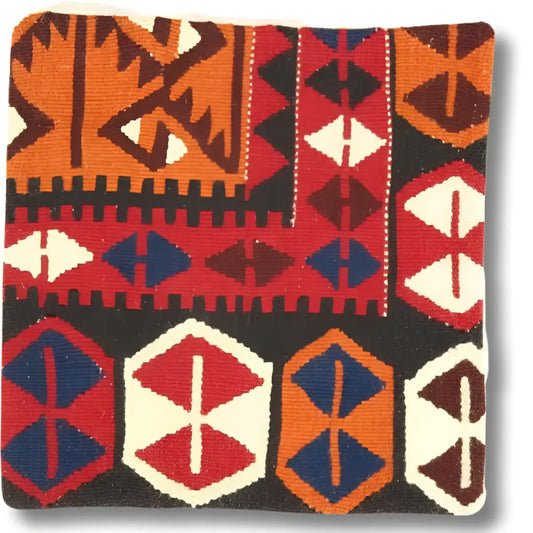 Canvello Vintage Hand Knotted Turkish Kilim Pillow - 20’’x 20’’ - Rust - Beige - Brown - Blue - Canvello