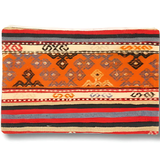 Canvello Vintage Turkish Hand Knotted Kilim Pillow - 16’’ x 24’’ - Beige | Rust | Light Blue | Black - Canvello