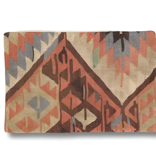Canvello Vintage Turkish Hand Knotted Kilim Pillow - 16’’ x 24’’ - Beige | Rust | Brown - Canvello