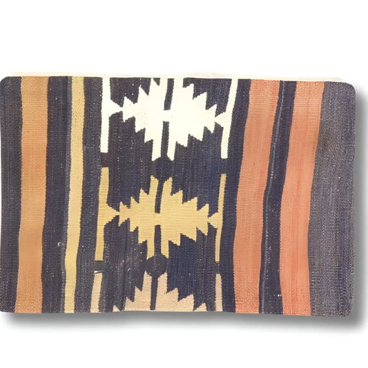 Canvello Vintage Turkish Hand Knotted Kilim Pillow - 16’’ x 24’’ - Black | Gold - Canvello