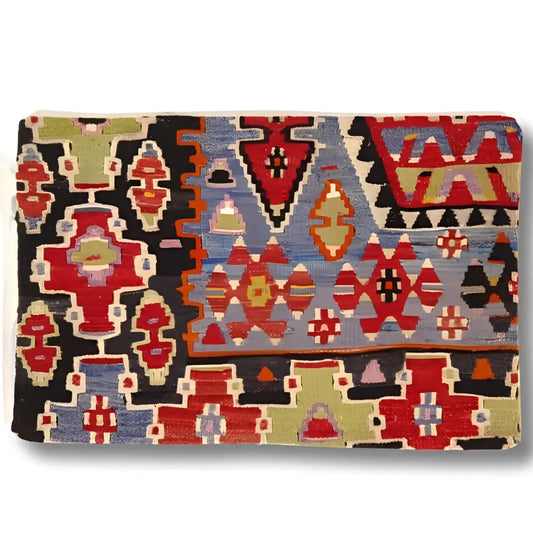 Canvello Vintage Turkish Hand Knotted Kilim Pillow - 16’’ x 24’’ - Black | Light Blue | Olive - Canvello