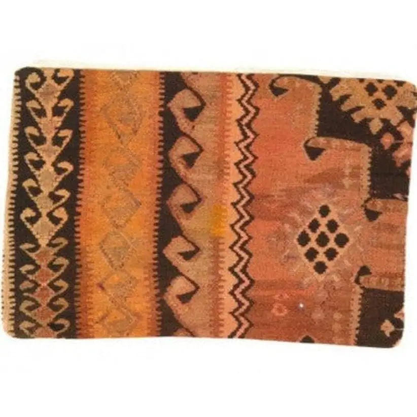 Canvello Vintage Turkish Hand Knotted Kilim Pillow - 16’’ x 24’’ - Black - Beige - Canvello