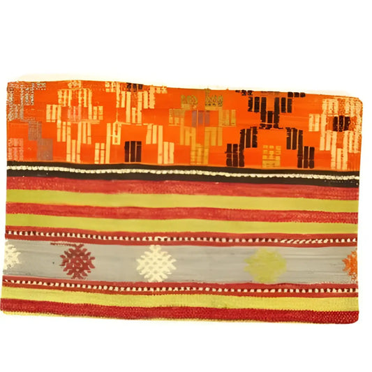 Canvello Vintage Turkish Hand Knotted Kilim Pillow - 16’’ x 24’’ - Orange - Gold - Rust - Gray - Canvello