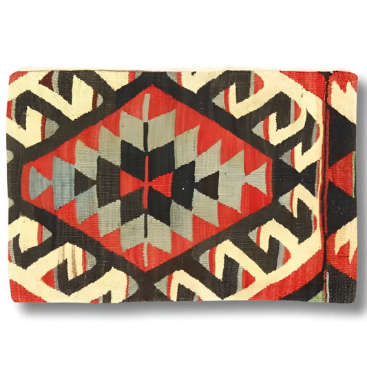Canvello Vintage Turkish Hand Knotted Kilim Pillow - 16’’ x 24’’ - Rust | Beige | Black - Canvello
