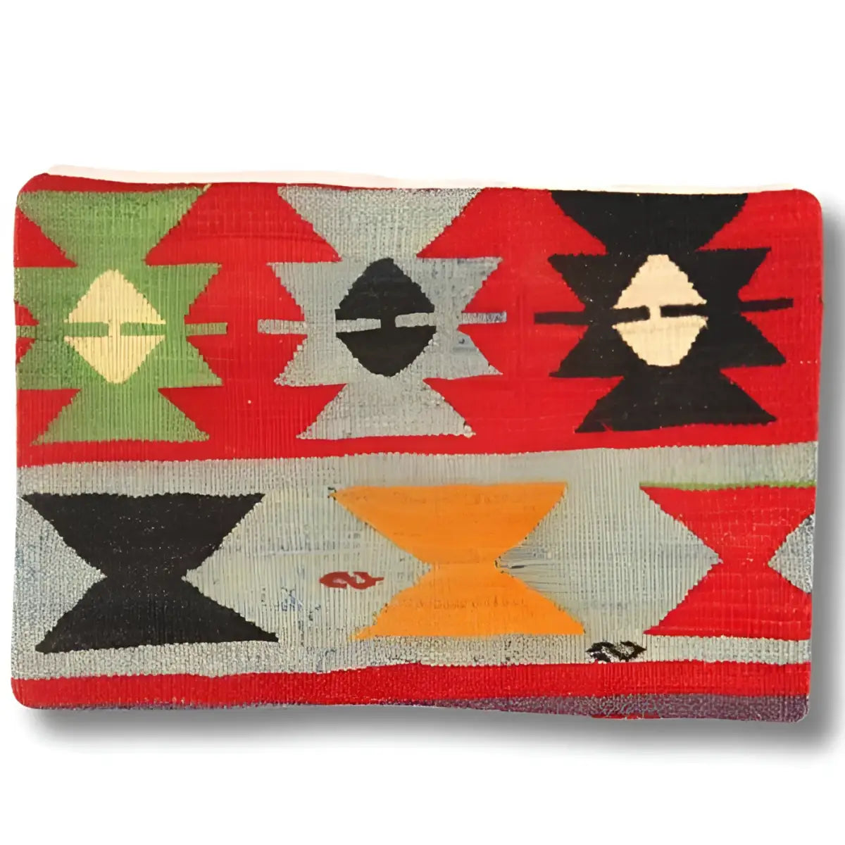 Canvello Vintage Turkish Hand Knotted Kilim Pillow - 16’’ x 24’’ - Rust | Light Blue | Black | Beige - Canvello