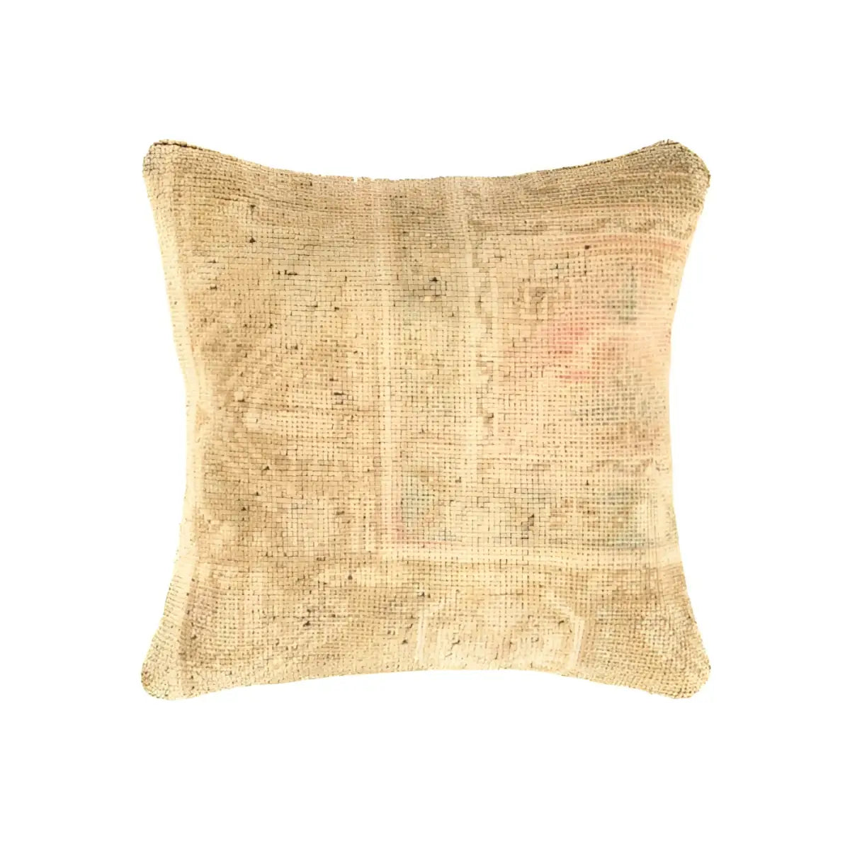 Canvello Vintage Turkish Hand Knotted Rug Pillow - 16’’ X 16’’ - Beige - Canvello