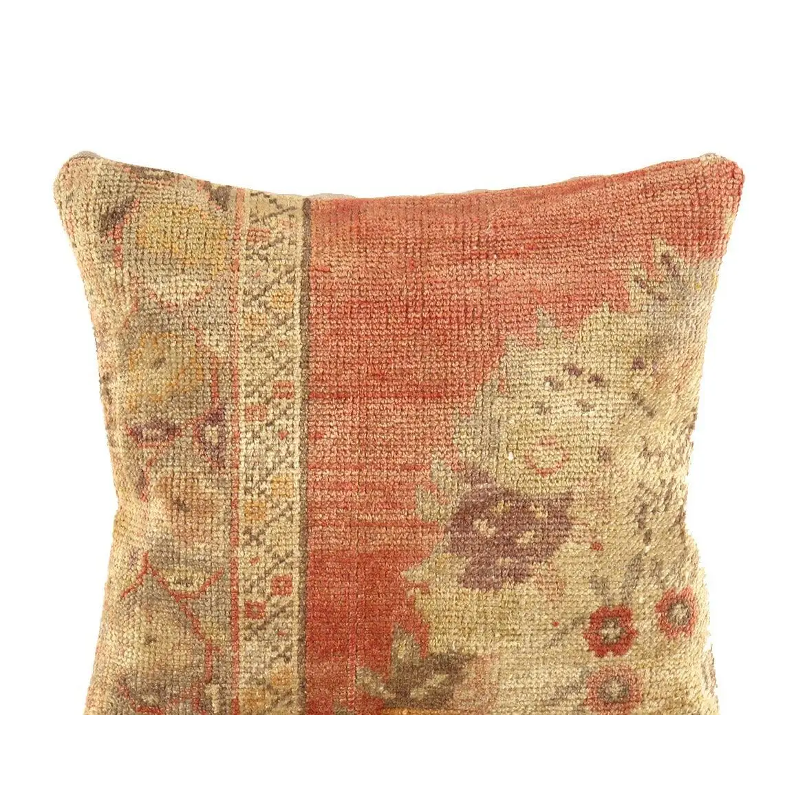 Canvello Vintage Turkish Hand Knotted Rug Pillow - 16’’ X 16’’ - Rust - Canvello