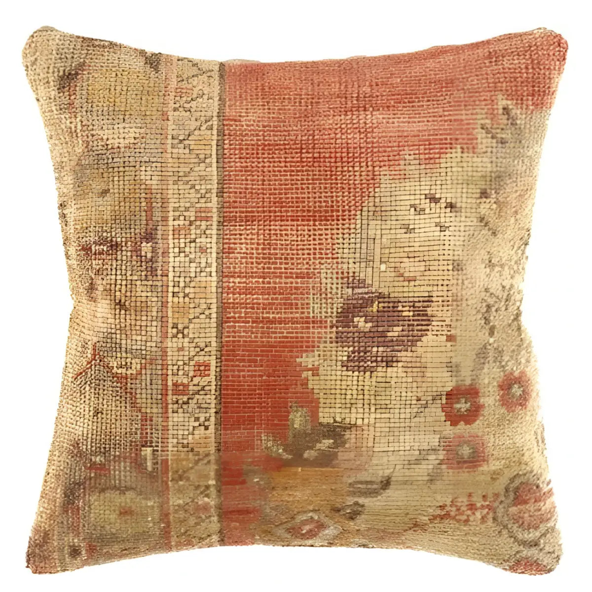 Canvello Vintage Turkish Hand Knotted Rug Pillow - 16’’ X 16’’ - Rust - Canvello