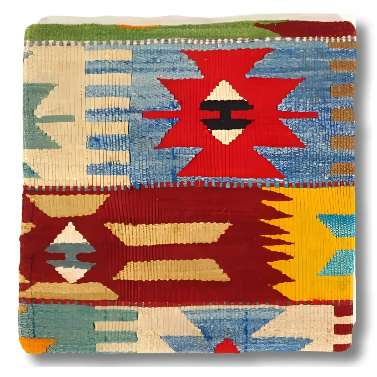 Canvello Vintage Turkish Hand Knotted Throw Pillow - 16’’x16’’ - Red | Rust | Light Blue | Gold | Beige - Canvello
