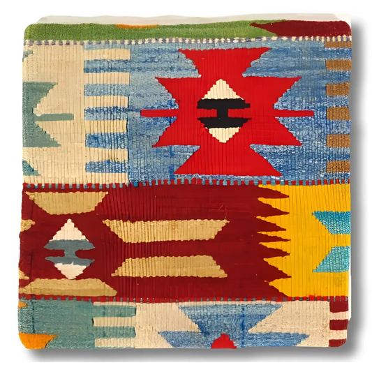 Canvello Vintage Turkish Hand Knotted Throw Pillow - 16’’x16’’ - Red | Rust | Light Blue | Gold | Beige - Canvello