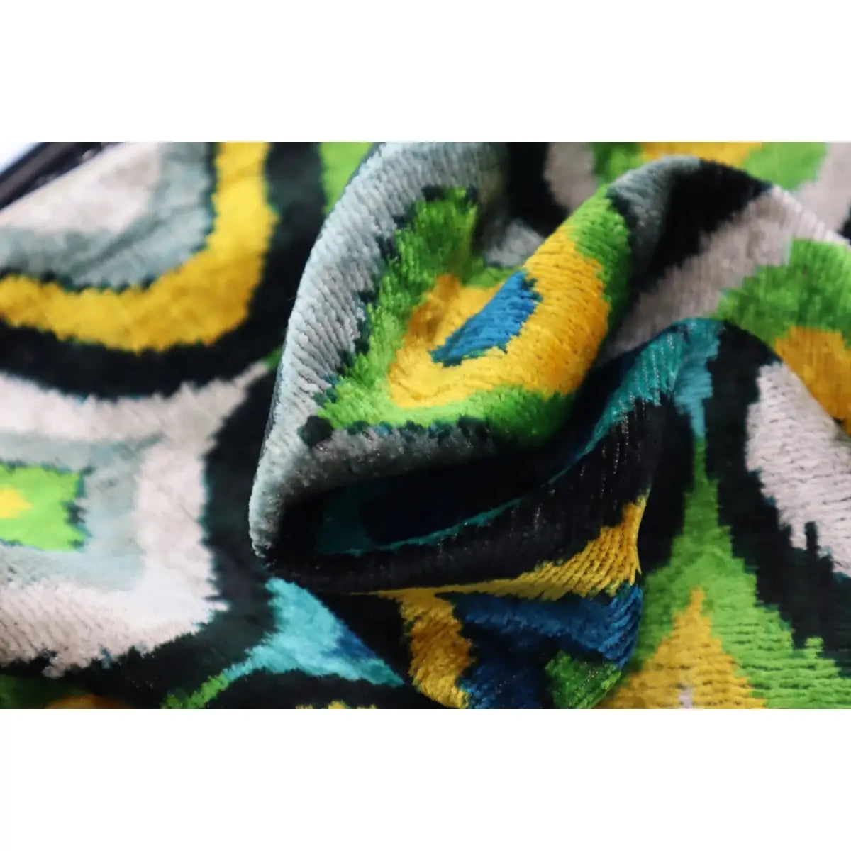 Luxury Silk Velvet Pillow - Yellow Blue Ikat Lumbar 16x24’’ - Canvello