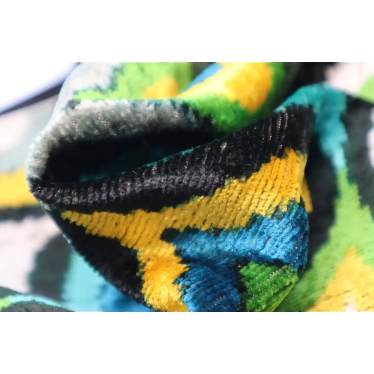 Luxury Silk Velvet Pillow - Yellow Blue Ikat Lumbar 16x24’’ - Canvello