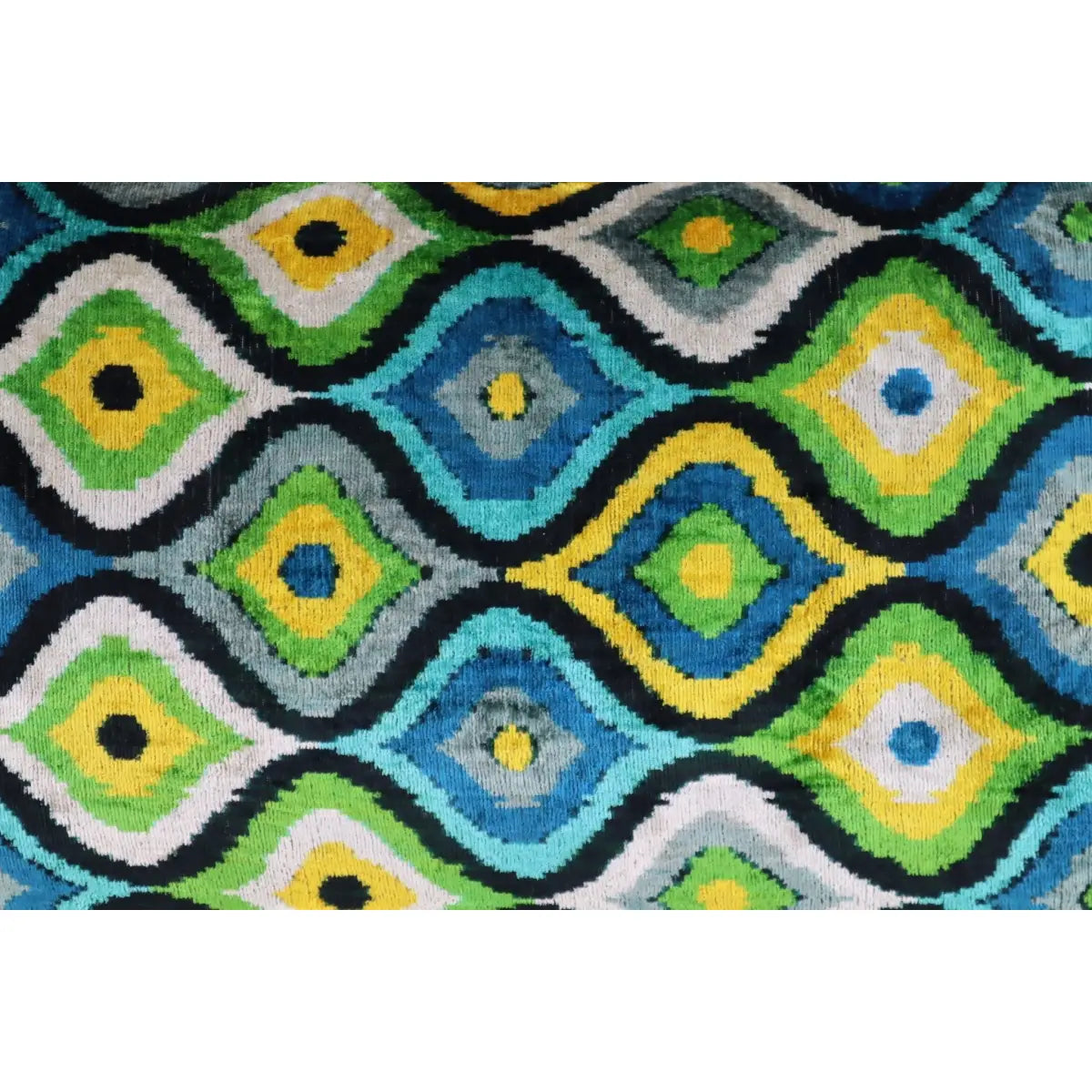Luxury Silk Velvet Pillow - Yellow Blue Ikat Lumbar 16x24’’ - Canvello