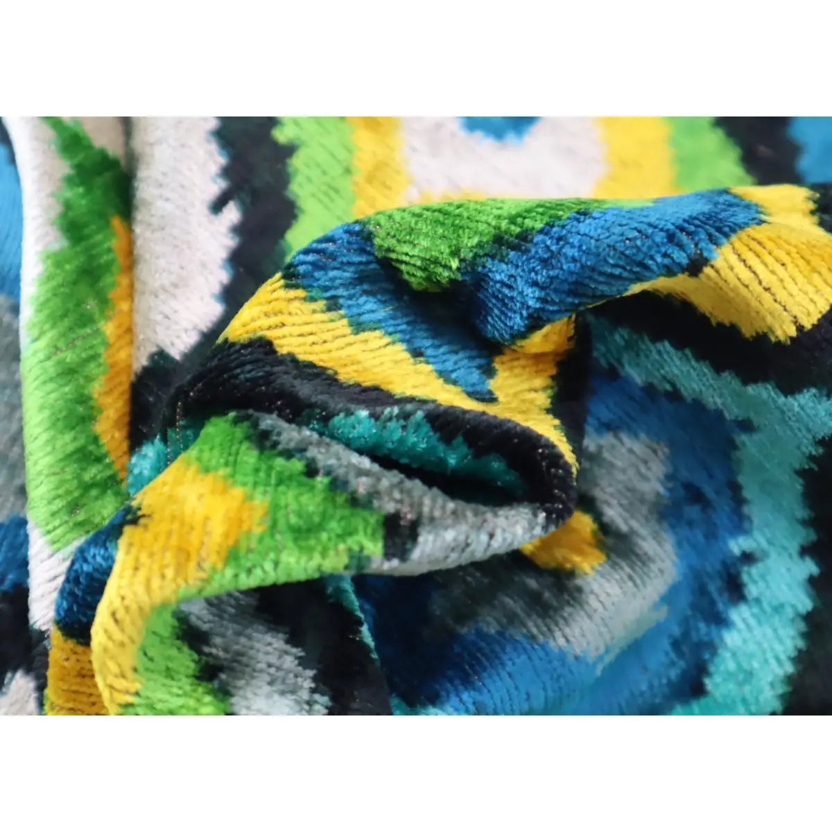 Luxury Silk Velvet Pillow - Yellow Blue Ikat Lumbar 16x24’’ - Canvello