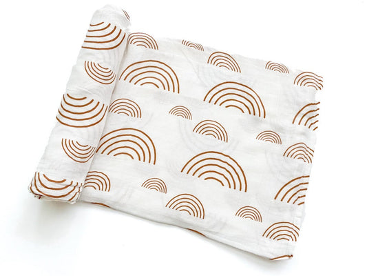 Caramel & White Rainbow Swaddle Blanket - Harp Angel Boutique