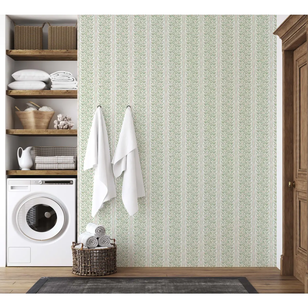 Caroline Wallpaper - Flowers and Vines Stripe - by Heights Design Studio - Loomwell Home Goods