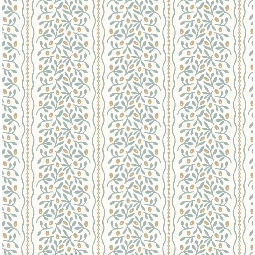 Caroline Wallpaper - Flowers and Vines Stripe - by Heights Design Studio - Sample 1 foot by 1 foot / Blue Multi