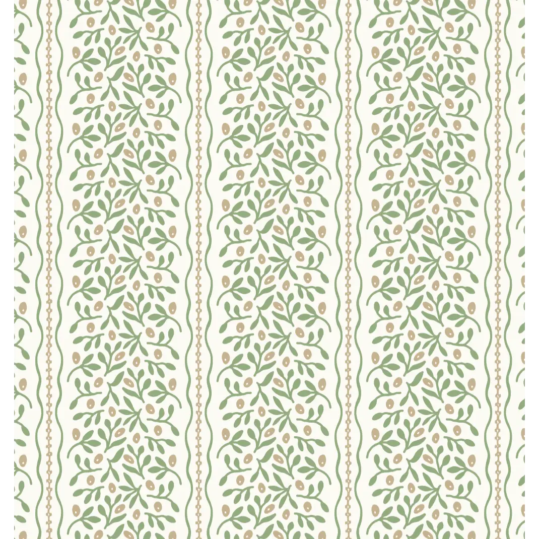 Caroline Wallpaper - Flowers and Vines Stripe - by Heights Design Studio - Sample 1 foot by 1 foot / Green Multi