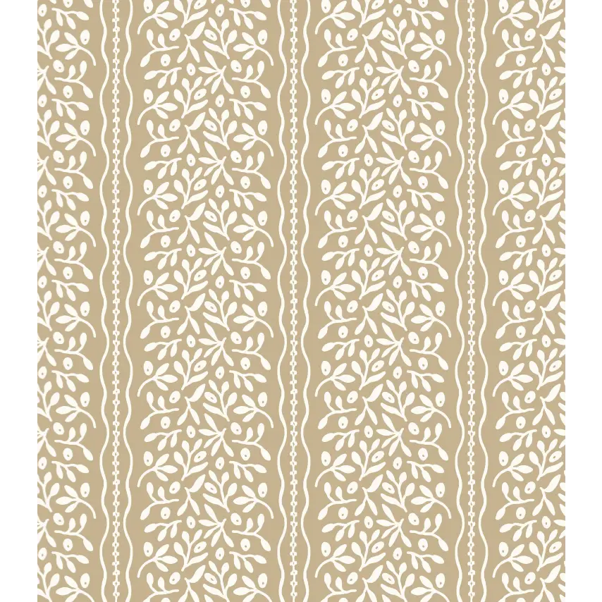 Caroline Wallpaper - Flowers and Vines Stripe - by Heights Design Studio - Sample 1 foot by 1 foot / Mustard - Loomwell