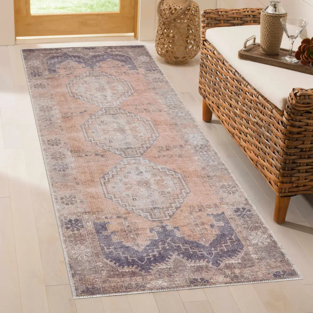 Carrabelle Peach Washable Area Rug - Clearance - Boutique Rugs