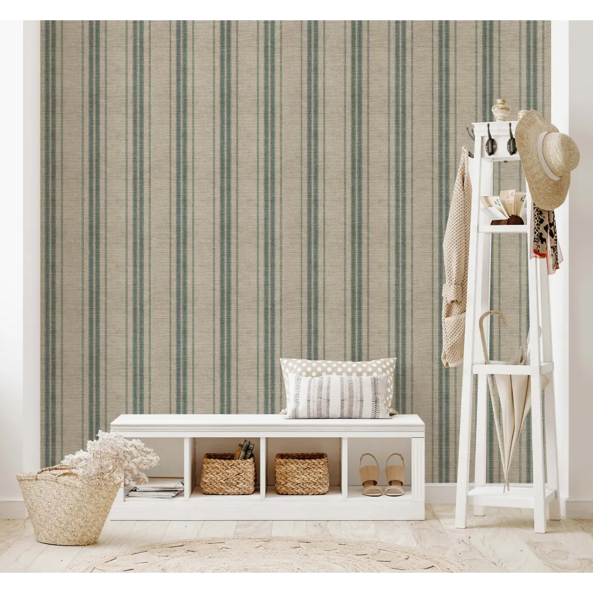 Carter Wallpaper - Linen Look French Country Stripe - Loomwell Home Goods