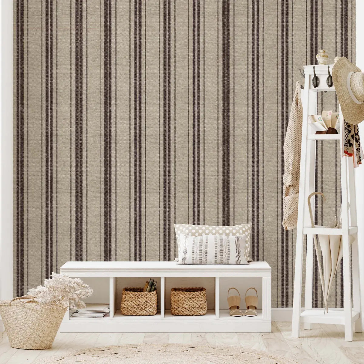 Carter Wallpaper - Linen Look French Country Stripe - Loomwell Home Goods