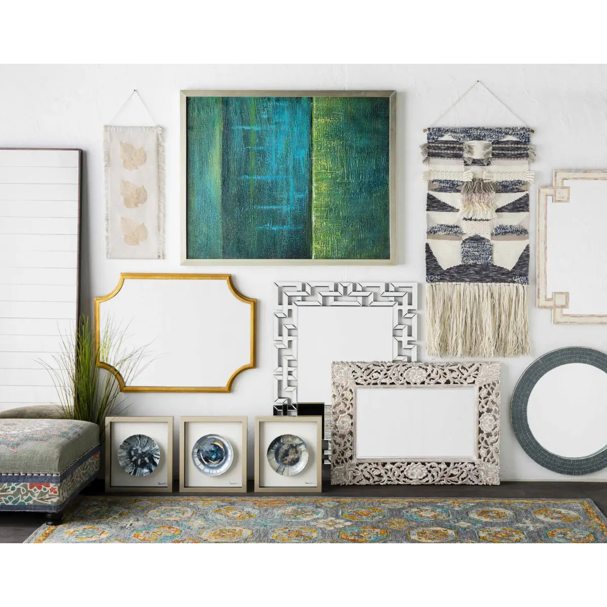 Carved Wood Whitewash Mirror - 30’’ x 42’’ Rectangle - Boutique Rugs