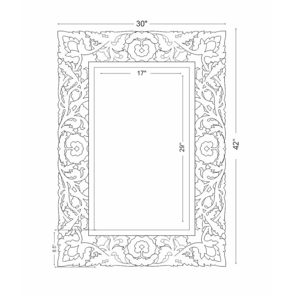 Carved Wood Whitewash Mirror - 30’’ x 42’’ Rectangle - Boutique Rugs