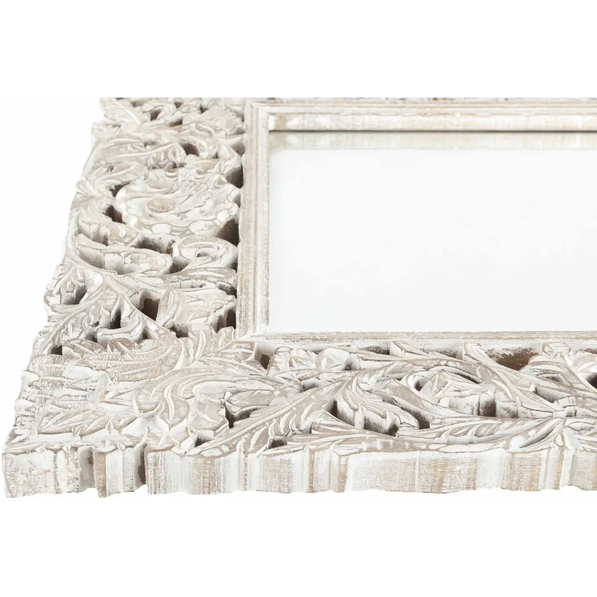 Carved Wood Whitewash Mirror - 30’’ x 42’’ Rectangle - Boutique Rugs