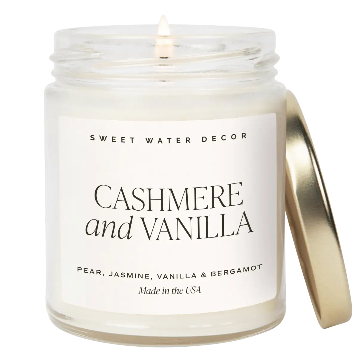 Cashmere and Vanilla Soy Candle - Clear Jar - 9 oz - Sweet Water Decor