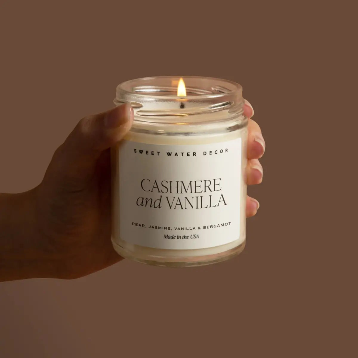 Cashmere and Vanilla Soy Candle - Clear Jar - 9 oz - Sweet Water Decor