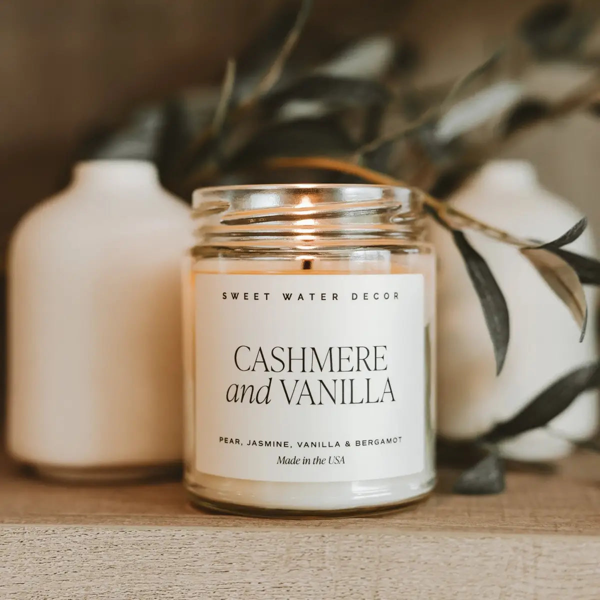 Cashmere and Vanilla Soy Candle - Clear Jar - 9 oz - Sweet Water Decor