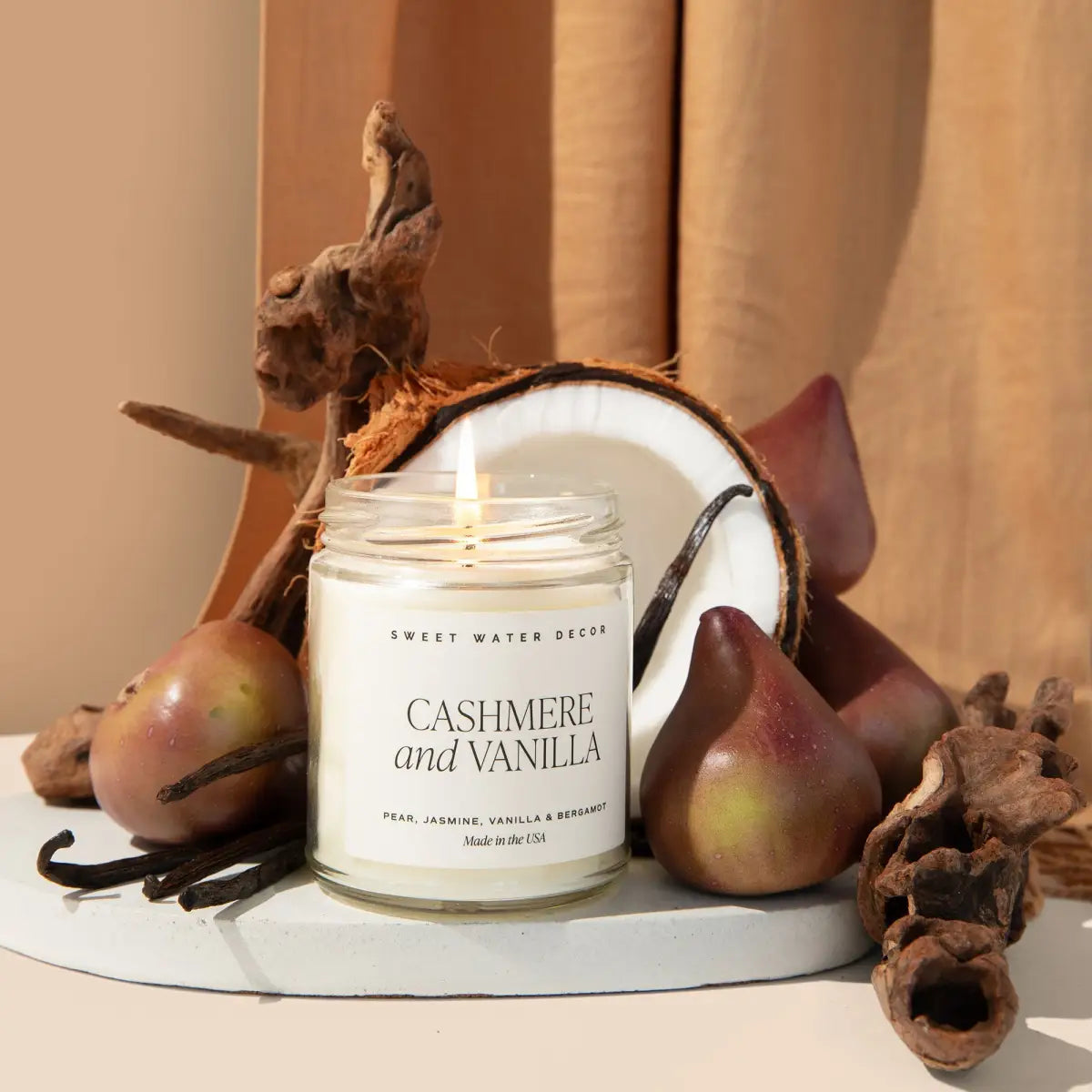 Cashmere and Vanilla Soy Candle - Clear Jar - 9 oz - Sweet Water Decor