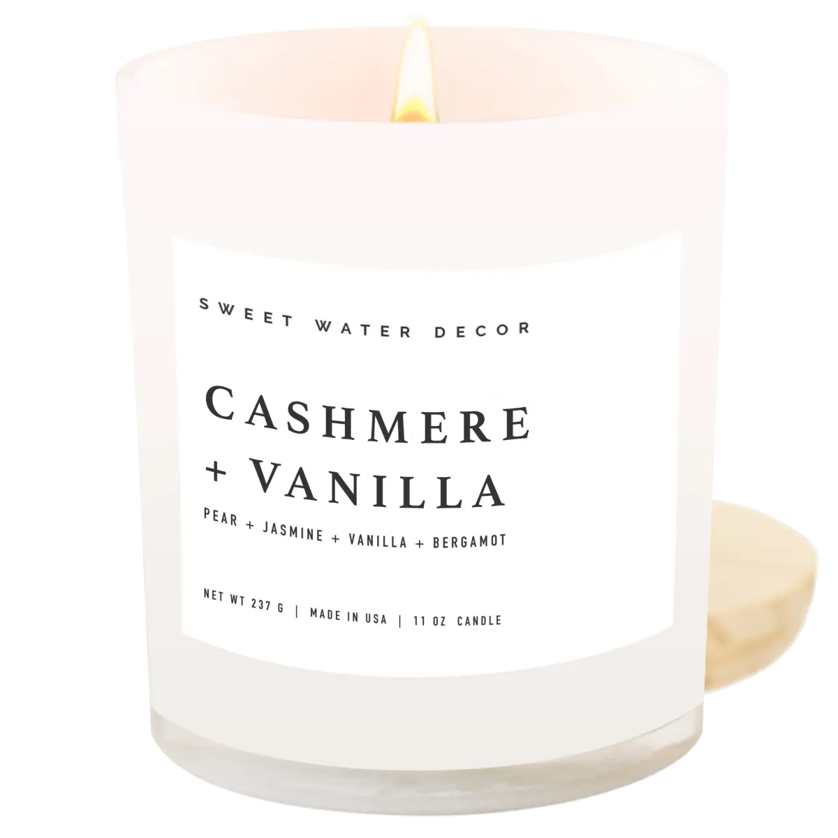 Cashmere and Vanilla Soy Candle - White Jar - 11 oz - Sweet Water Decor