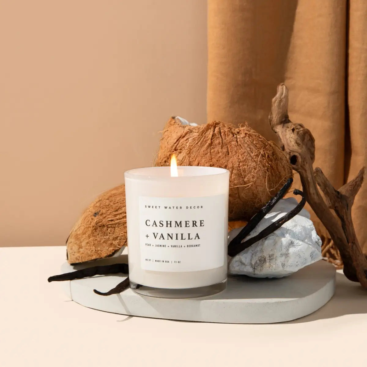 Cashmere and Vanilla Soy Candle - White Jar - 11 oz - Sweet Water Decor