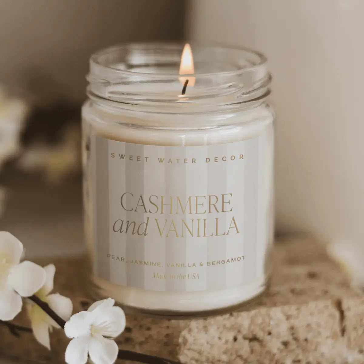 Cashmere and Vanilla Soy Patterned Candle - Clear Jar - 9 oz - Sweet Water Decor