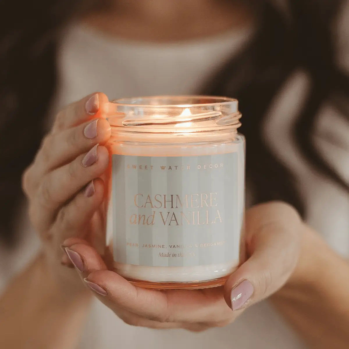 Cashmere and Vanilla Soy Patterned Candle - Clear Jar - 9 oz - Sweet Water Decor