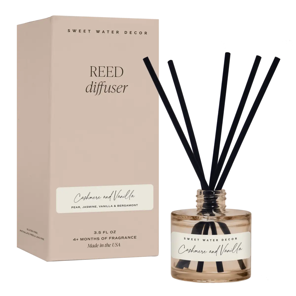 Cashmere and Vanilla Tinted Glass Jar Reed Diffuser - Sweet Water Decor