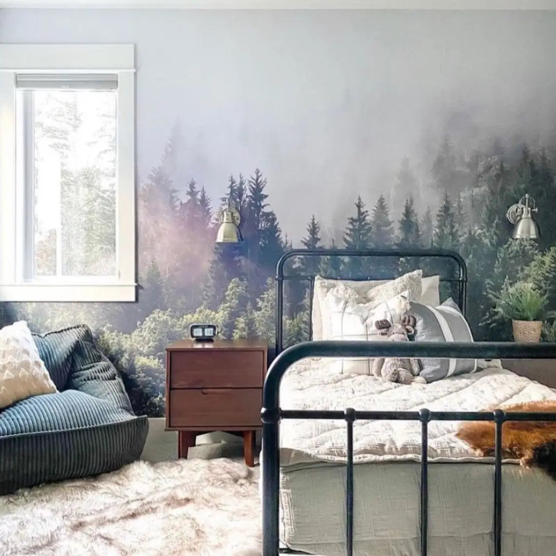 Caspian Wallpaper Mural - Smoky Pine Tree Forest - Loomwell Home Goods
