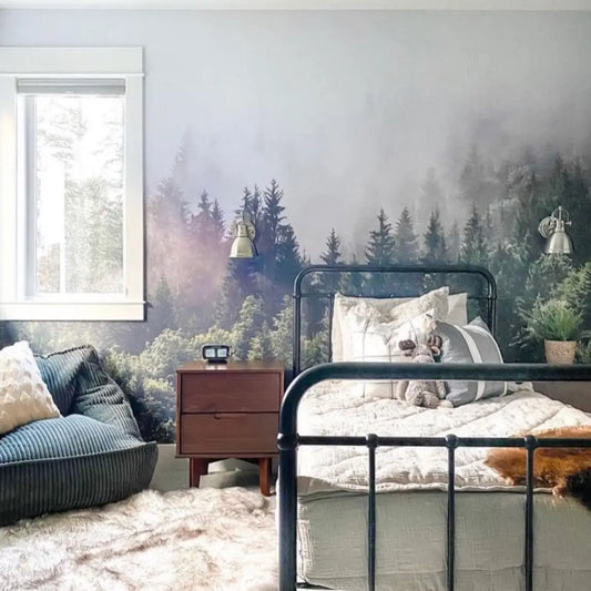 Caspian Wallpaper Mural - Smoky Pine Tree Forest - Loomwell Home Goods