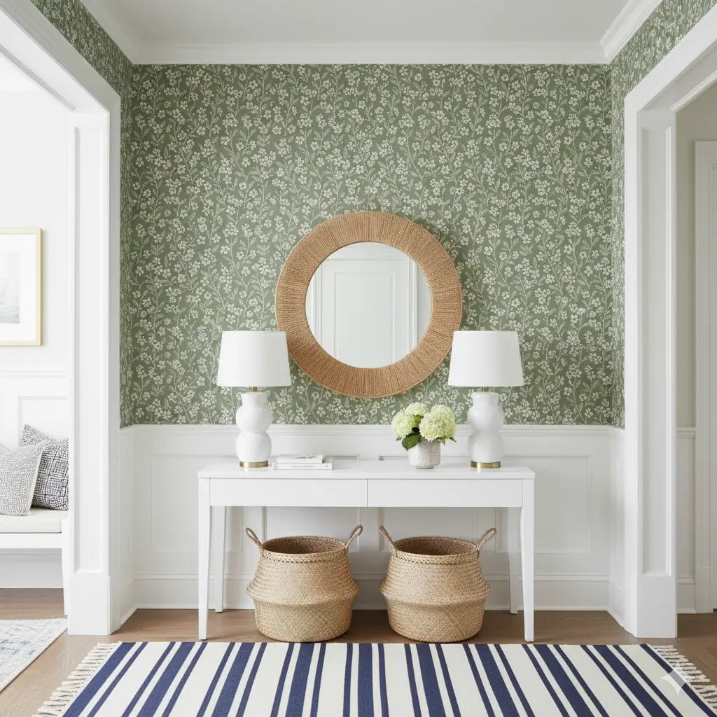 Cass Wallpaper - Petite Flowers on Green - by Danielle Eneh - Loomwell Home Goods