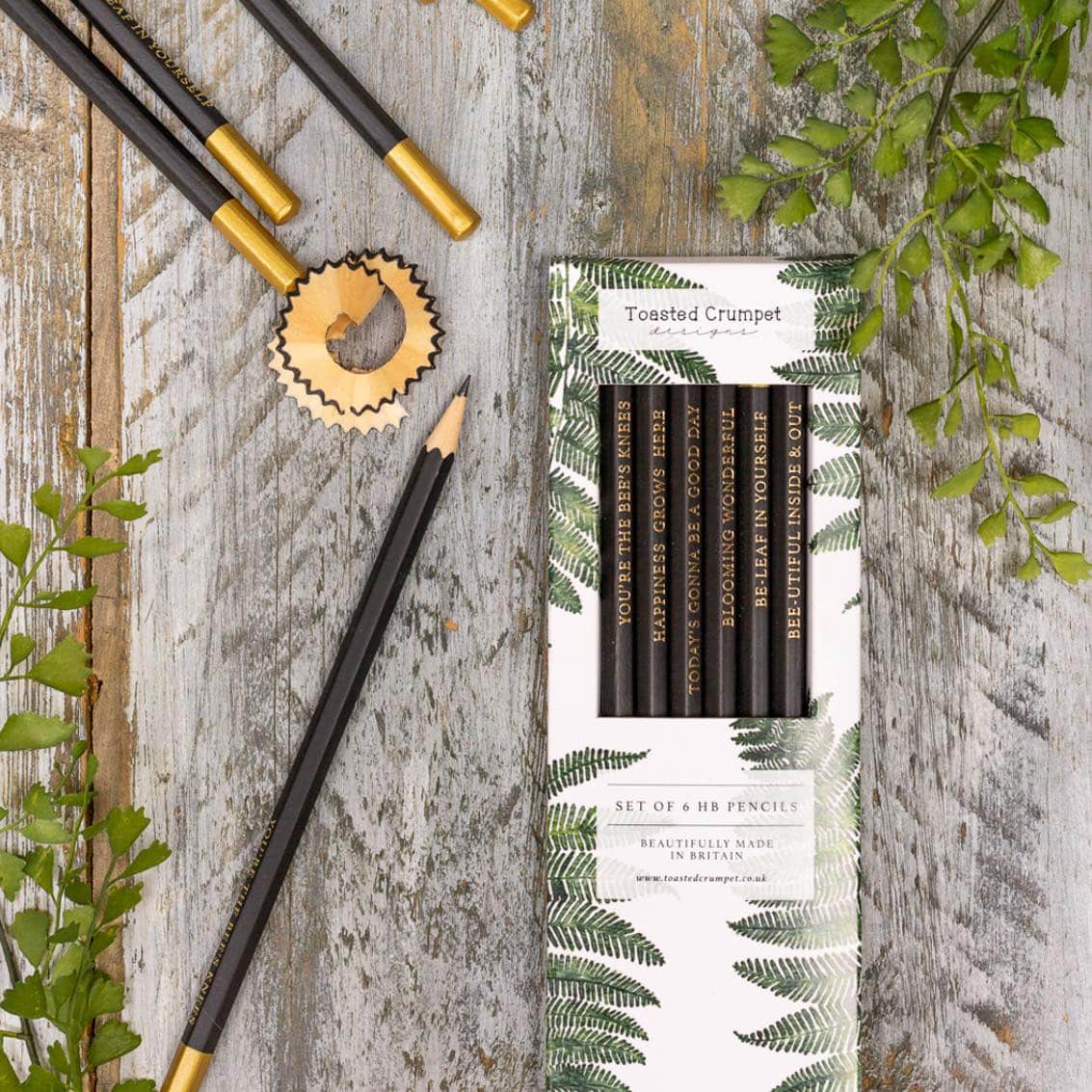 Woodland Fern Set Of 6 Pencils - Toasted Crumpet