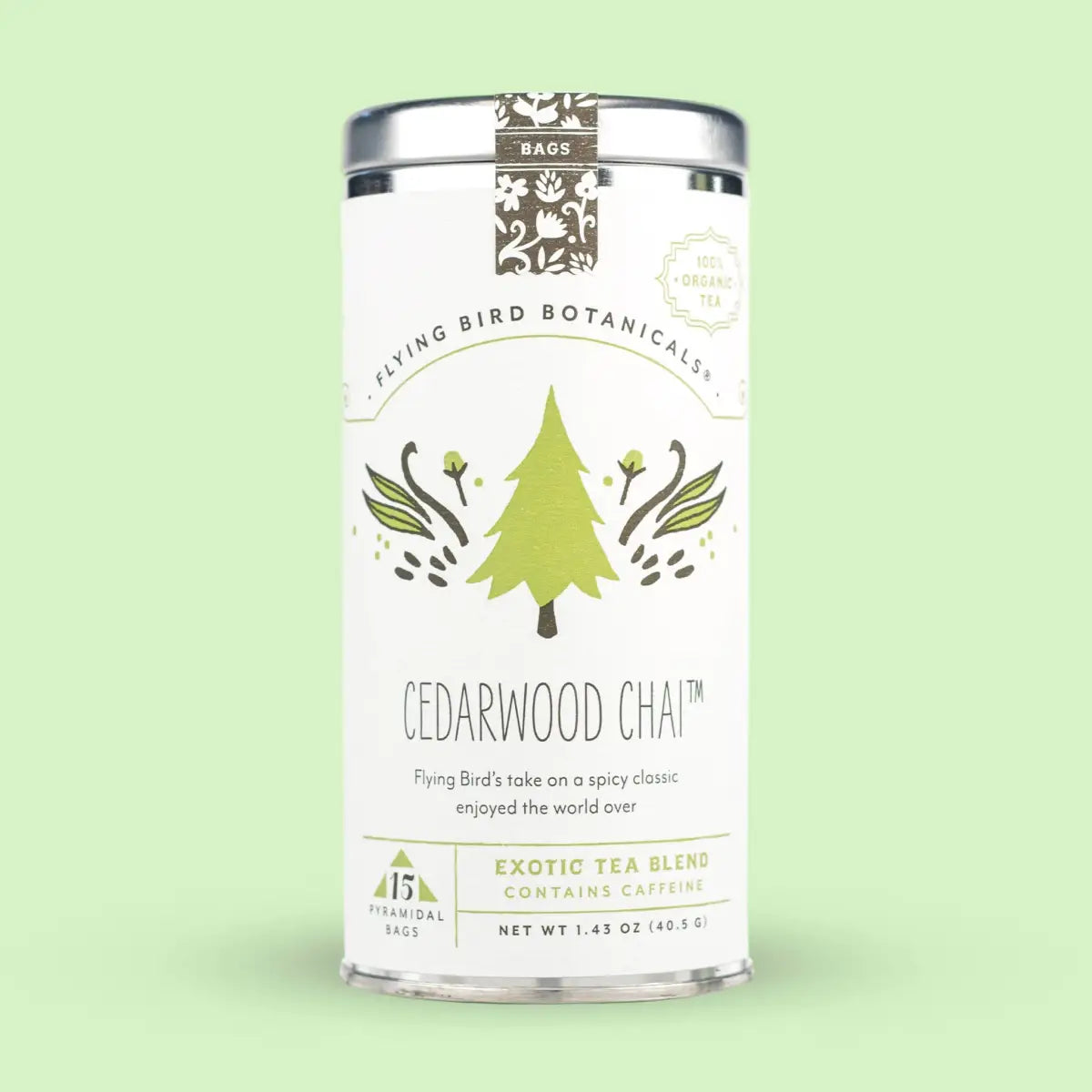 Organic Tea - Cedarwood Chai – 15 Tea Bag Tin - Flying Bird Botanicals