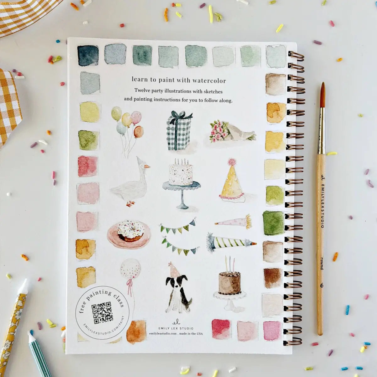 Watercolor Workbook - Celebrate Birthday Party - emily lex studio