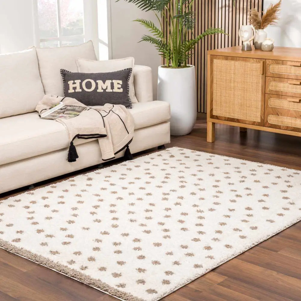 Chaia Dotted Cream & Brown Plush Rug - 5’3’’ x 7’ Rectangle - Boutique Rugs
