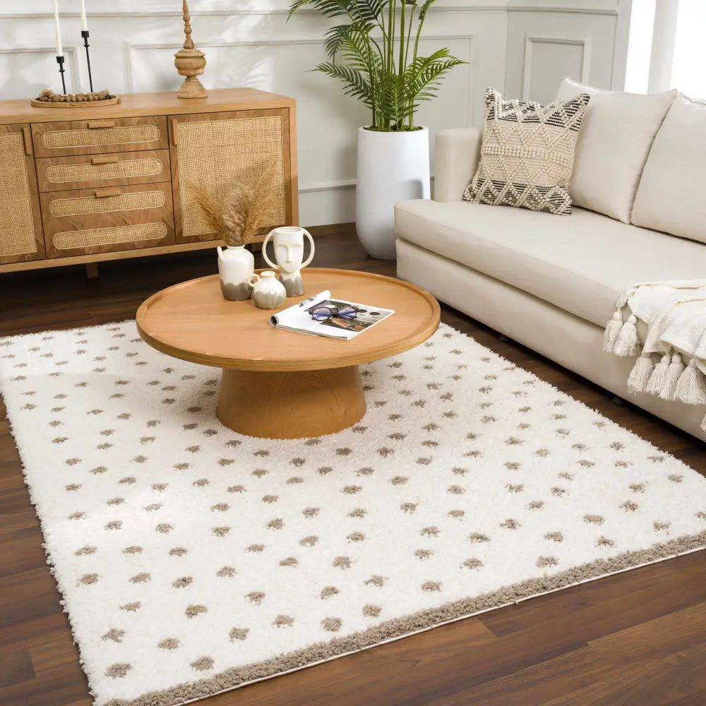 Chaia Dotted Cream & Brown Plush Rug - Boutique Rugs