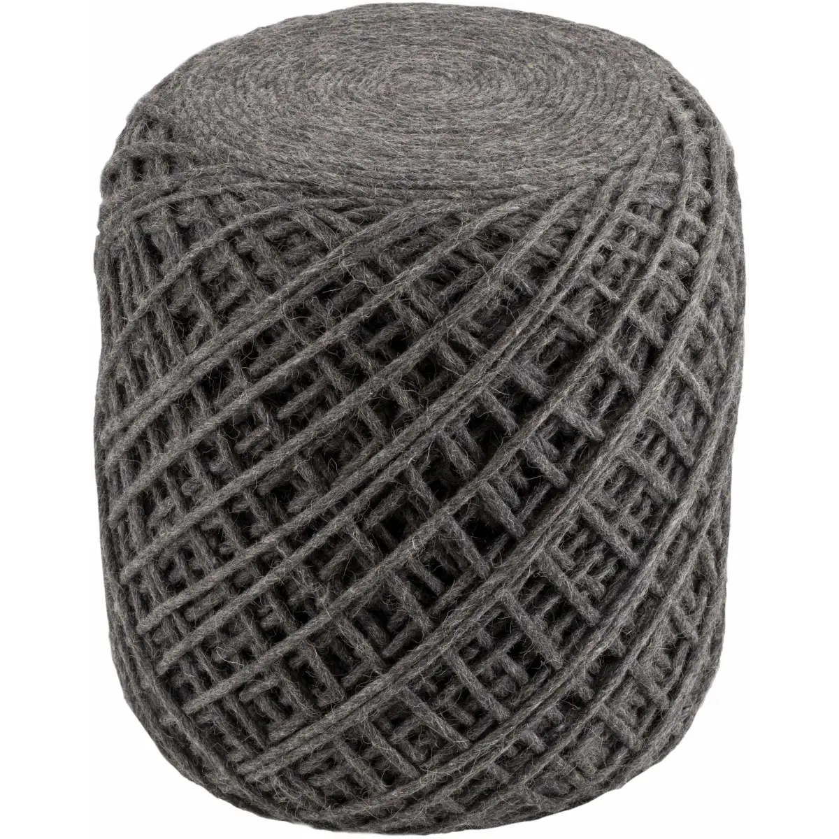 Charcoal Yarn Ball Wool Pouf - 16’’ x 16’’ x 18’’ Cylinder - Boutique Rugs